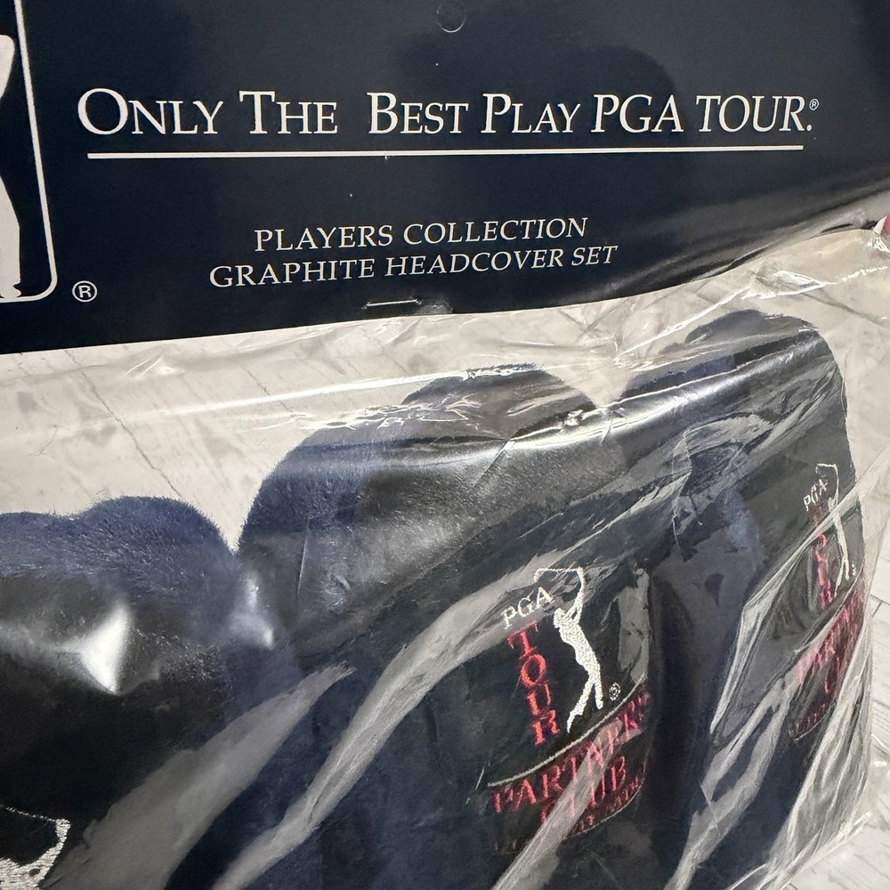 PGA New Golf Graphite Headcover Set‎ Of 3 Navy Blue Black Long Sock Embroidered - Picture 3 of 7